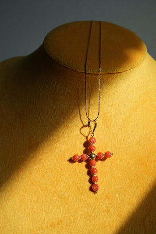 20INCH 14k CORAL BEADED CROSS