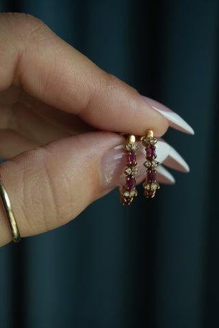 14K RUBY & DIAMOND HOOPS