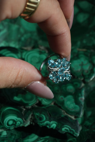 Blue Burst - Topaz Cluster Ring Size 8