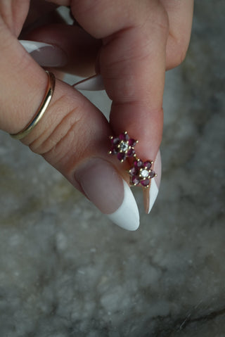 14K RUBY & DIAMOND FLOWER STUDS