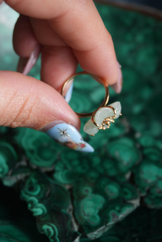 14K HIBISCUS JADE RING