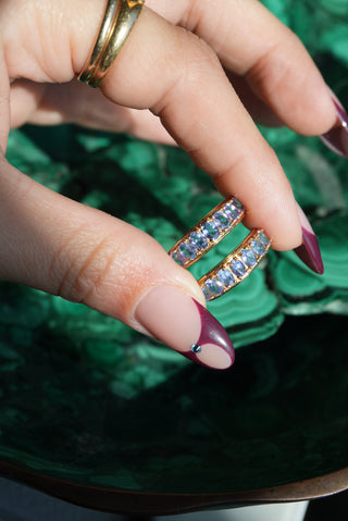 TANZANITE MOON HOOPS 14k