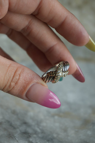 David Yurman Diamond X Collection Band Ring, Sterling Silver 18k Yellow Gold