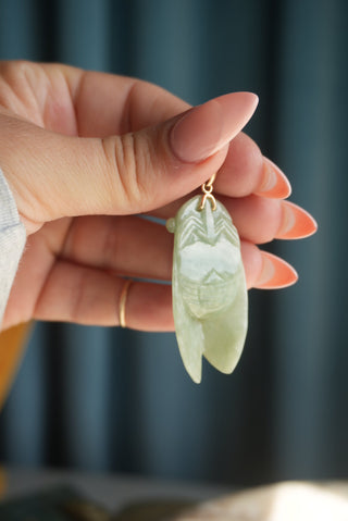 14K GIANT GREEN JADE MOTH PENDANT