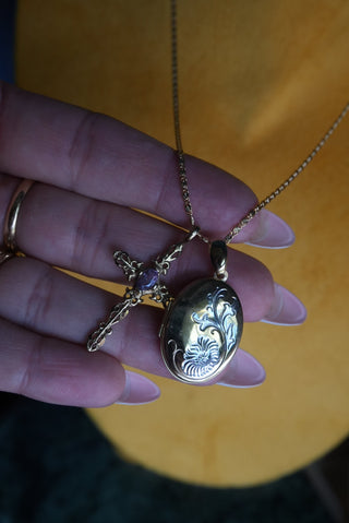 My Guardian Angels - Gold Fill Locket and Cross Necklace