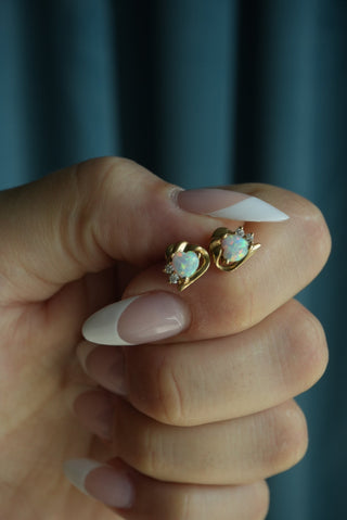 14K OPAL HEART STUDS
