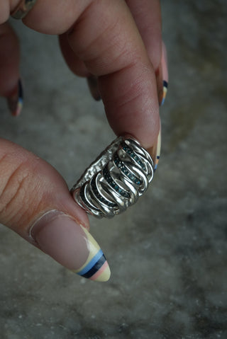INTERLOCKED - STERLING SILVER DIAMOND RING SZ 8
