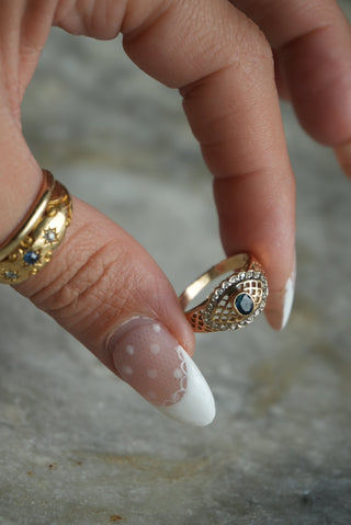 14K SAPPHIRE GOLD LACE RING