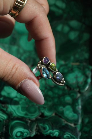 Gem Confetti - Sterling Bezeled Gemstone Ring Size 6