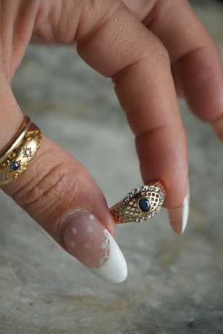 14K SAPPHIRE GOLD LACE RING