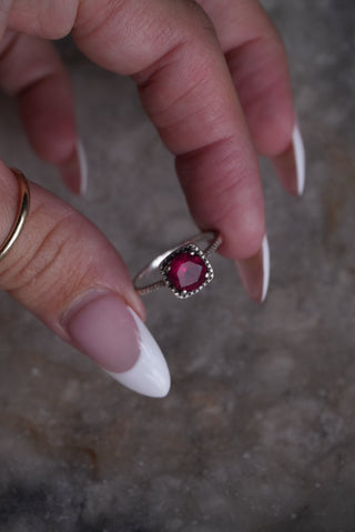 Berry Bright - Sterling Halo Gemstone Ring Size 7