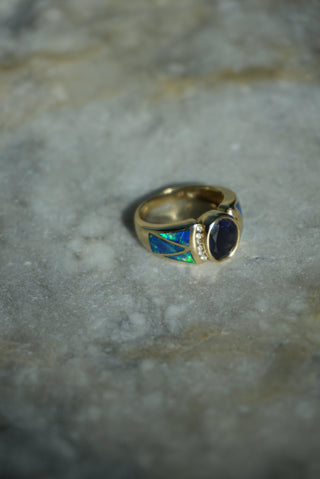 IOLITE & OPAL INLAY 14K RING