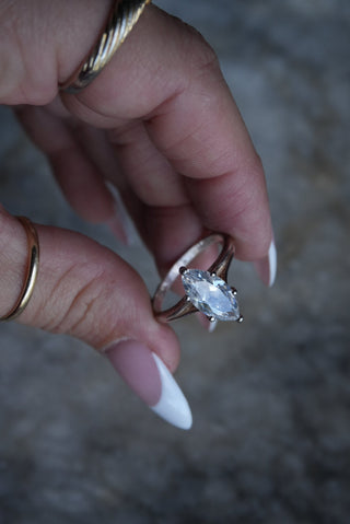 Forever After - Sterling Marquise Glass Ring Size 10