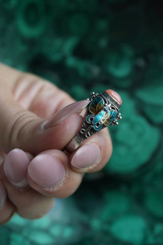 Enamel Romance - Sterling Enamel Cabochon Ring Size 6