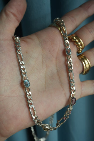 Bezeled Beauty - Sterling Figaro Gemstone Station Necklace