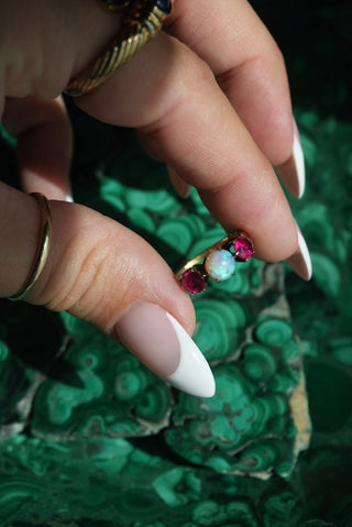 10K RUBY & OPAL ANTIQUE RING