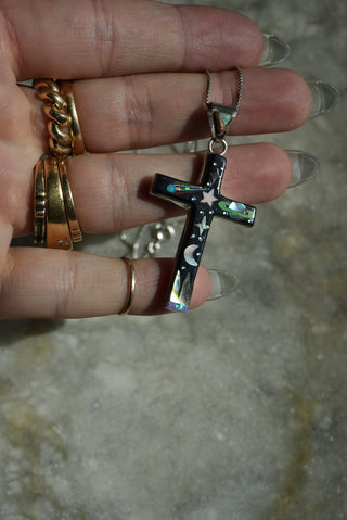 Interstellar - Sterling Gemstone Inlay Cross Necklace