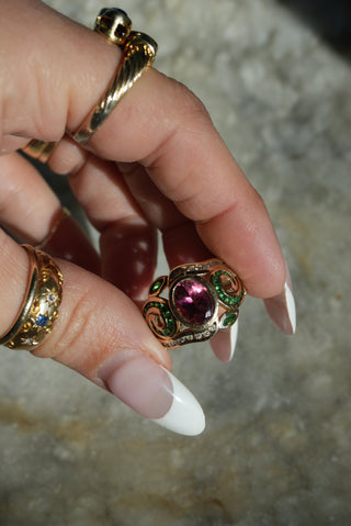 14K TOURMALINE & EMERALD RING