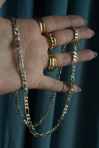 Bezeled Beauty - Sterling Figaro Gemstone Station Necklace