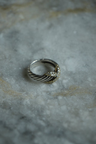 David Yurman Diamond X Collection Band Ring, Sterling Silver 18k Yellow Gold