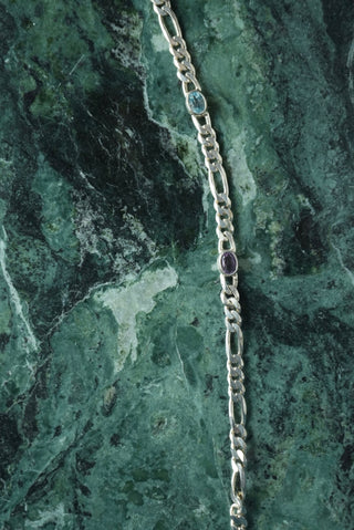 Bezeled Beauty - Sterling Figaro Gemstone Station Necklace