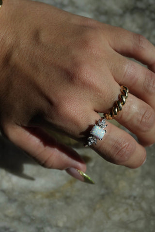 Snowflake - Sterling Opal Cushion Ring Size 9