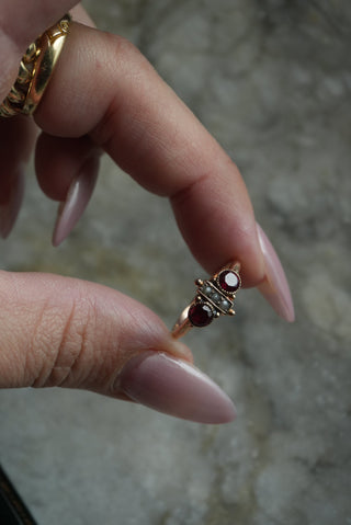 14k Antique Ruby & Seed Pearl Ring