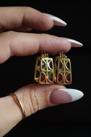 Stained Glass - Goldtone Multicolor Squared Hoop