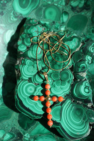 20INCH 14k CORAL BEADED CROSS