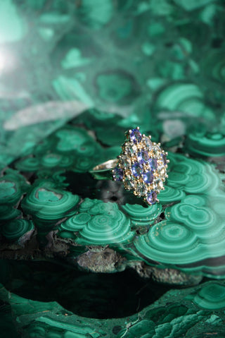 TANZANITE & AQUA RING SZ 8