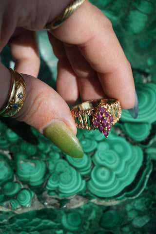 14K RUBY CLUSTER RING