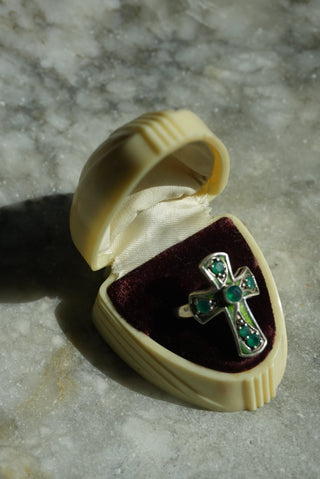 Saint Patrick - Nickey Butler Sterling Emerald Cross Ring Size 8