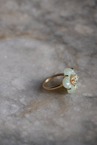 14K HIBISCUS JADE RING