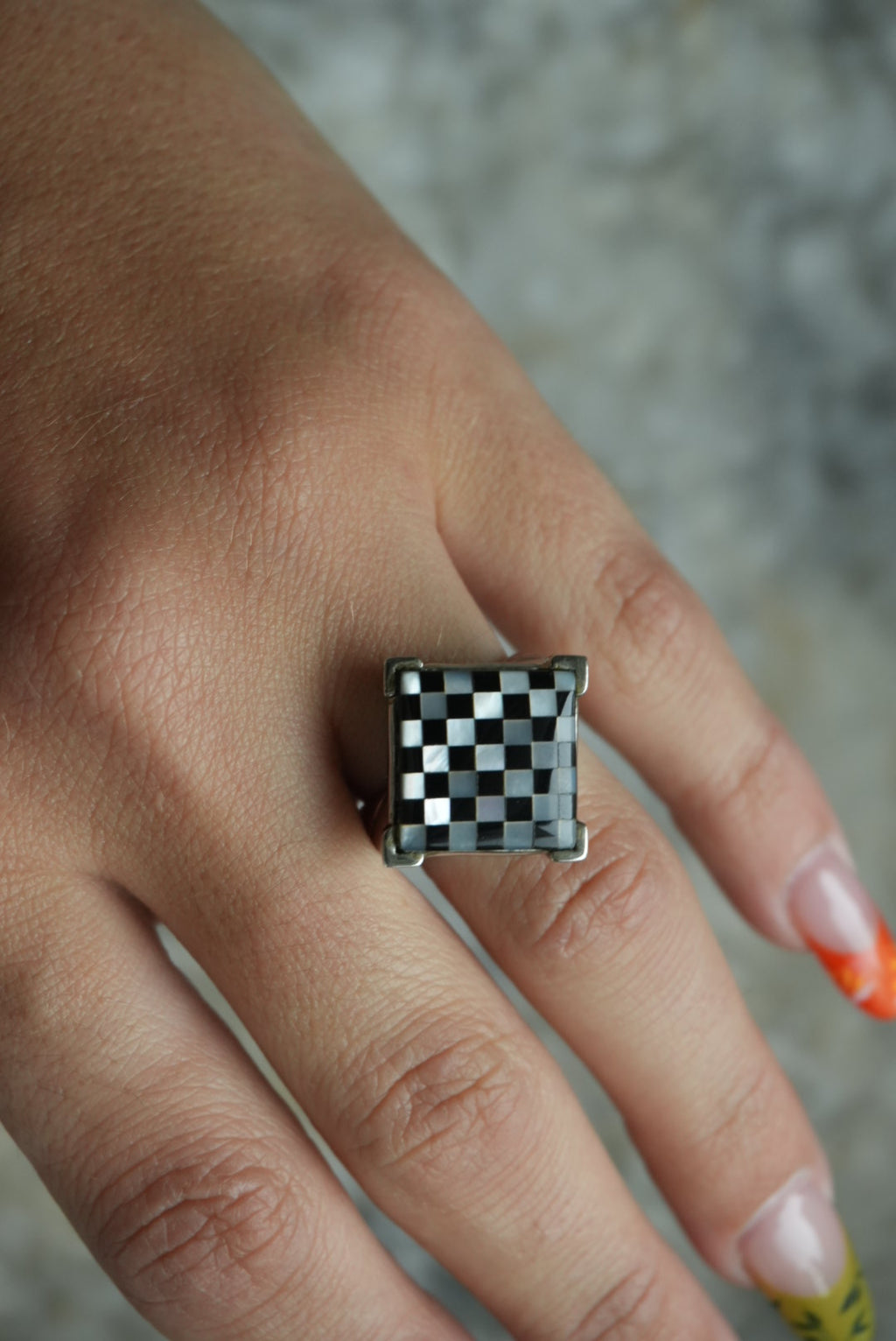 BADAVICI CHECKERED RING SZ 7