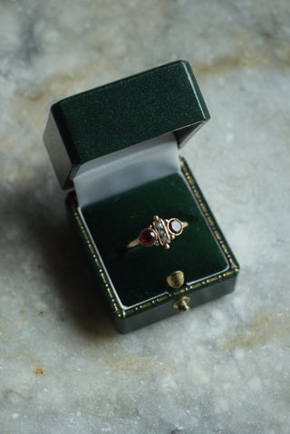 14k Antique Ruby & Seed Pearl Ring