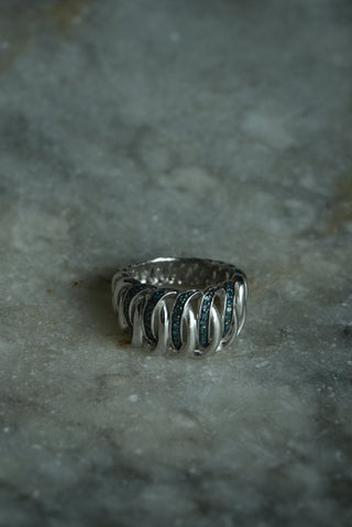 INTERLOCKED - STERLING SILVER DIAMOND RING SZ 8
