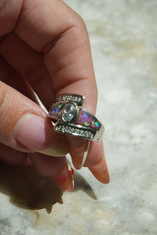 STERLING SILVER OPAL RING SZ 7.5