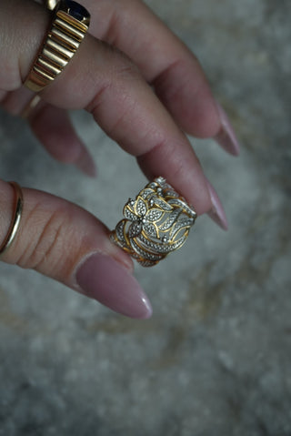 Golden Garden - Vermeil Floral Wide Ring Size 6.75