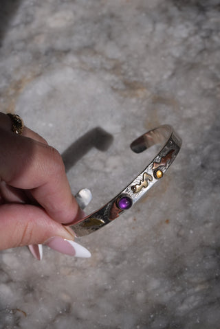 Violet Cabochon - Sterling Artisanal Bangle Bracelet