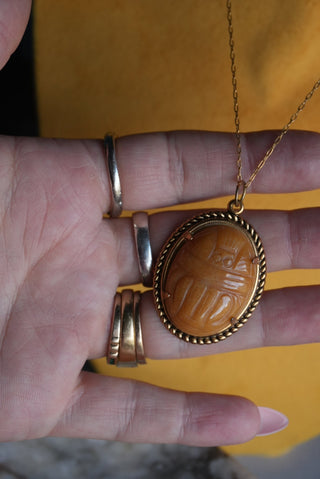 Pumpkin Scarab - Goldfill Necklace with Carved Stone