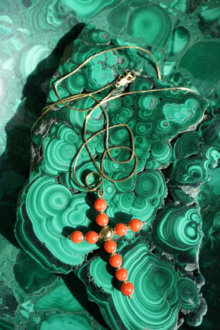 20INCH 14k CORAL BEADED CROSS