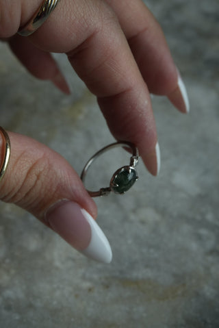 Moss Agate - Sterling Cabochon Ring Size 8