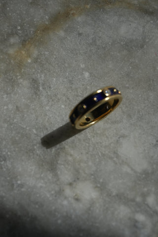 18k Blue Vintage Enamel & Diamond Band