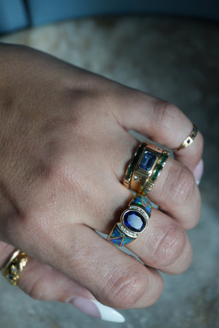 IOLITE & OPAL INLAY 14K RING