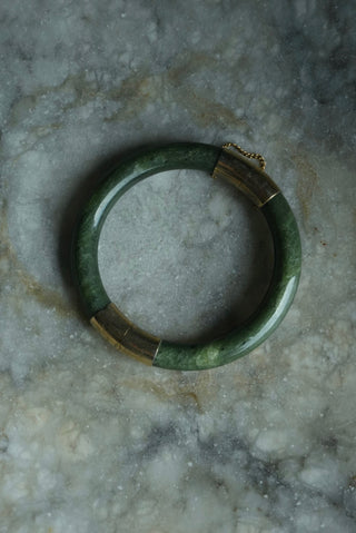 LIFE SAVER - JADE BANGLE WITH GOLD FILL HINGE