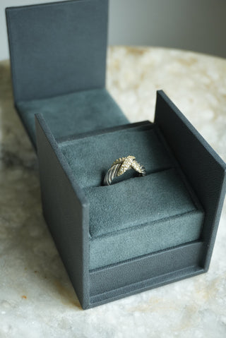 David Yurman Diamond X Collection Band Ring, Sterling Silver 18k Yellow Gold