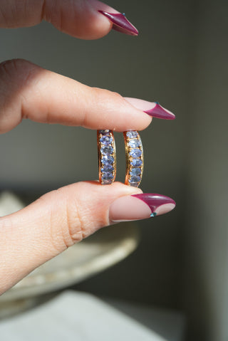 TANZANITE MOON HOOPS 14k