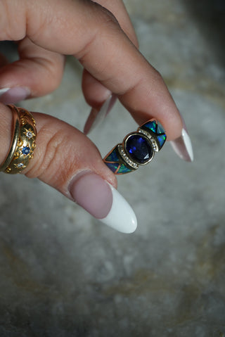 IOLITE & OPAL INLAY 14K RING