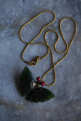 Winging It - Goldtone Moth Necklace