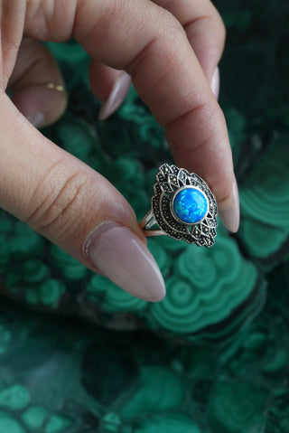 Opal of My Eye - Sterling Decorative Opal Ring Size 8